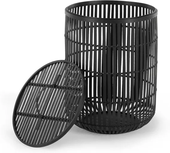 Kurino Bamboo Laundry Basket with Lid, Black