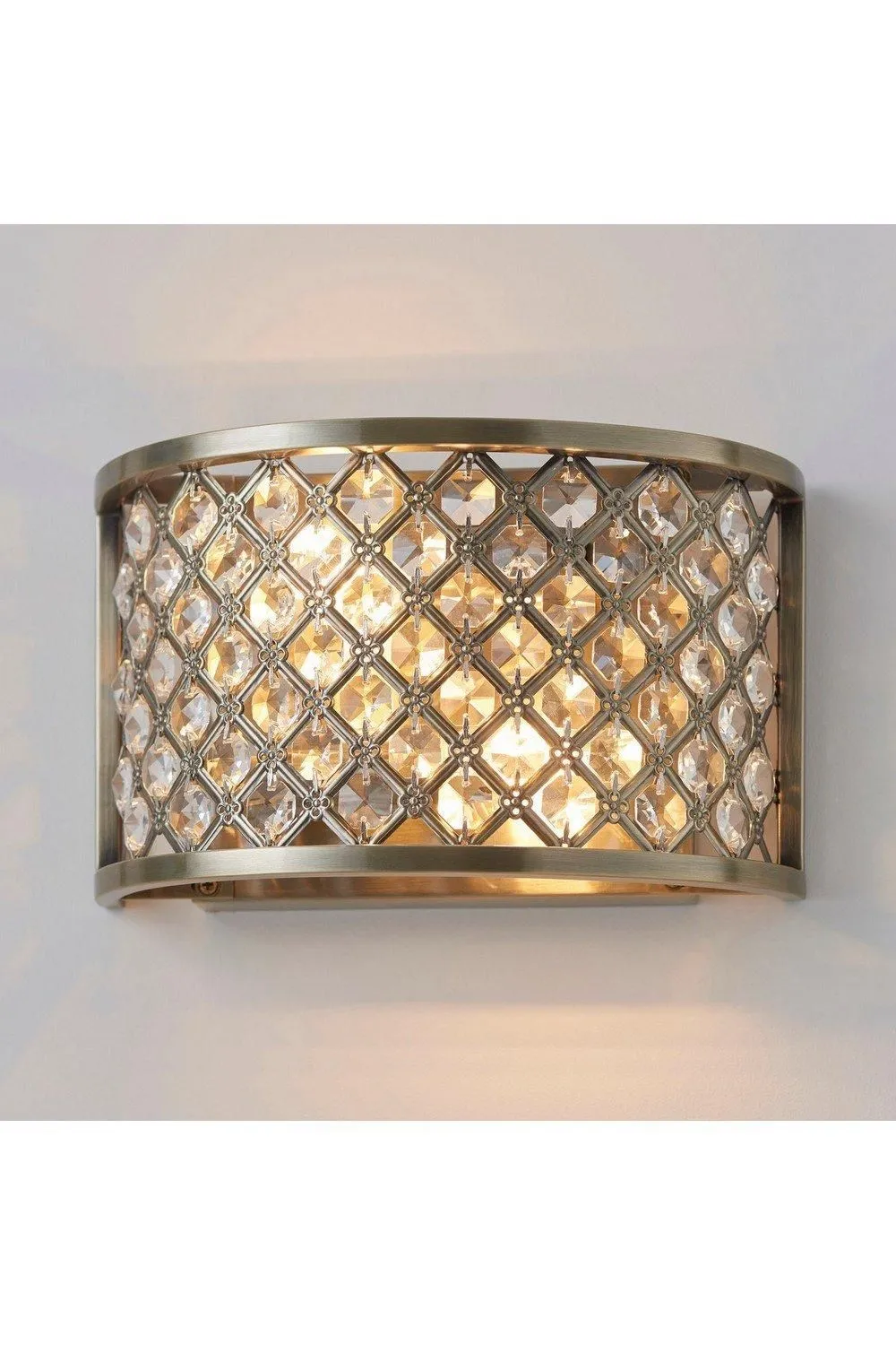 Netlighting Hudson 2 Light Indoor Wall Light Antique Brass with Crystal E14 in Gold 2
