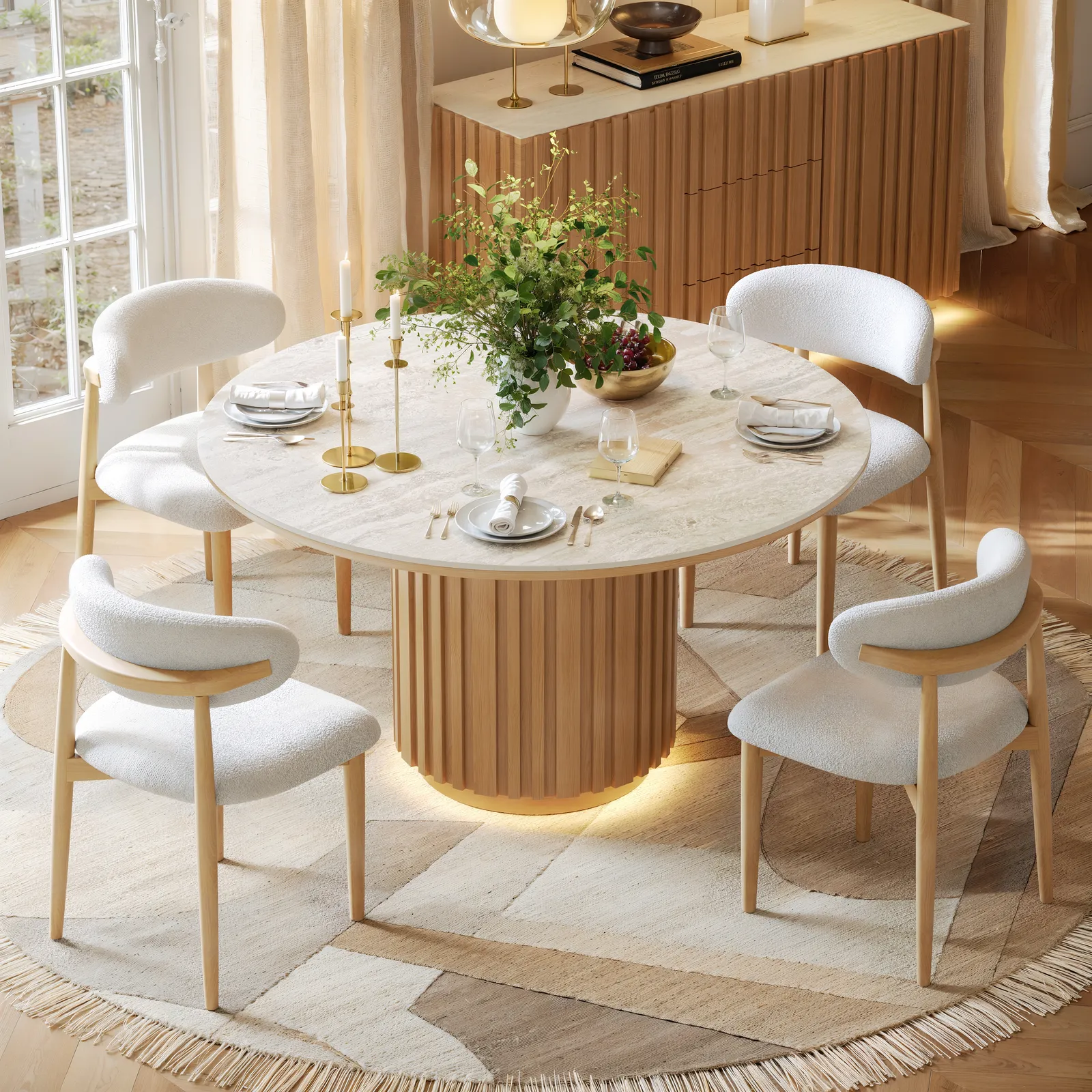 Aura 120cm Faux Travertine Round Dining Table with Sintered Stone Top