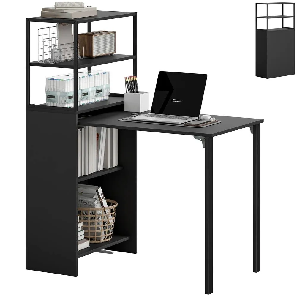 HOMCOM Foldable Computer Desk, Home Office Desk for Small Spaces, Black 2
