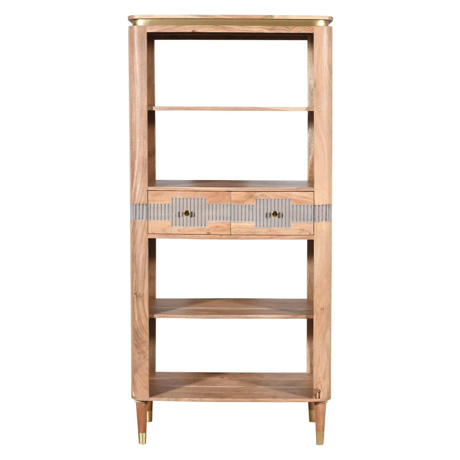 IH Design Alicia Acacia Wood 2 Drawers Large Open Bookcase in Grey