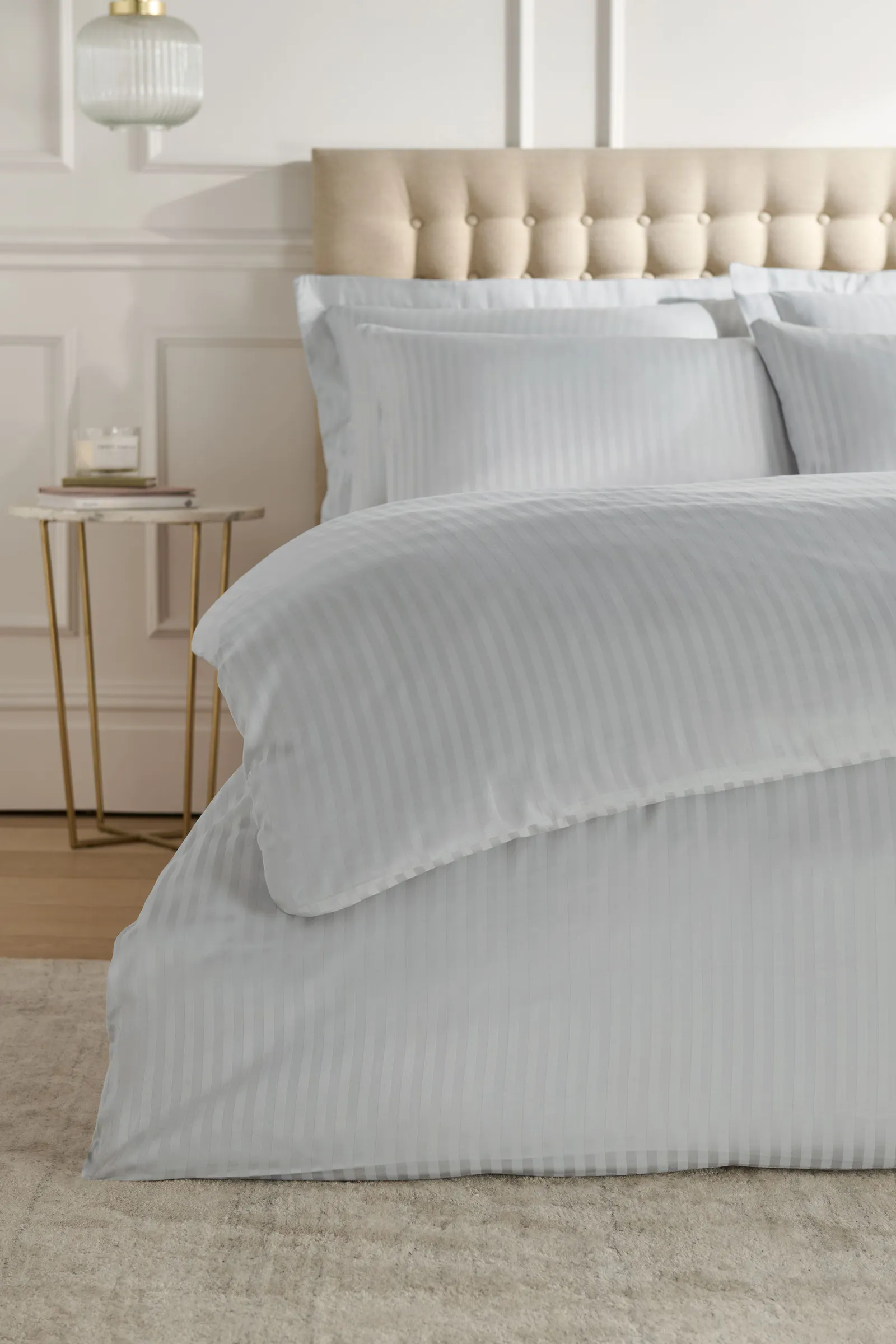 Catherine Lansfield 'Satin Stripe' 300 Thread Count Duvet Set in Grey 3