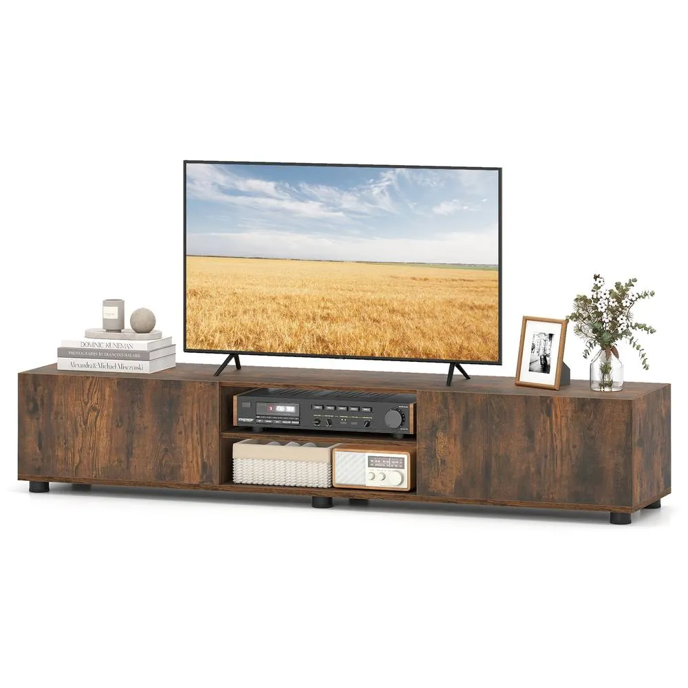 Costway Modern TV Stand Minimalist Entertainment Center with 2 Doors in Brown 6