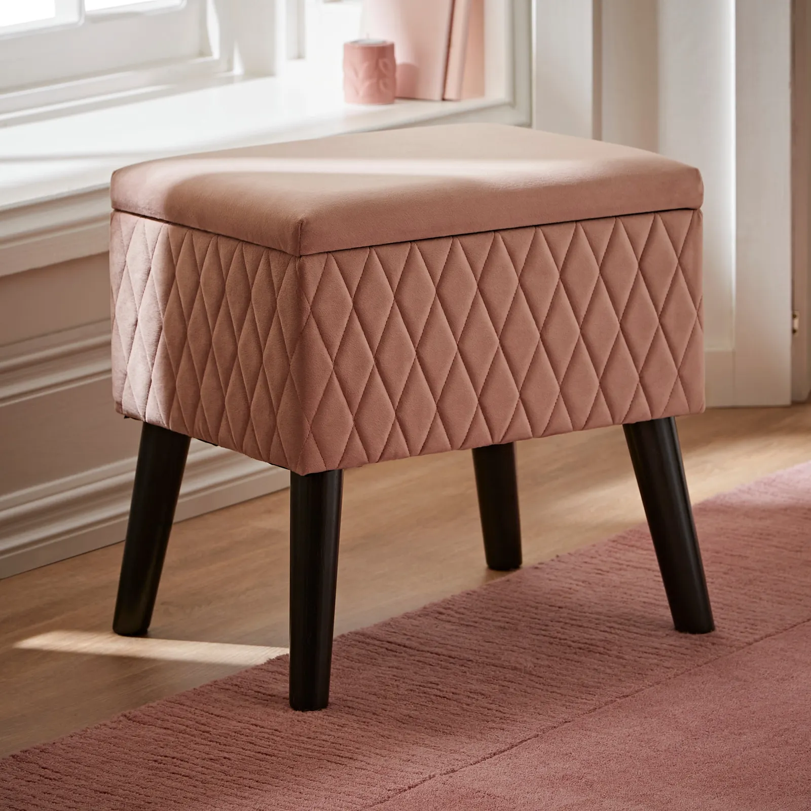 Alex Quilted Storage Footstool Pink