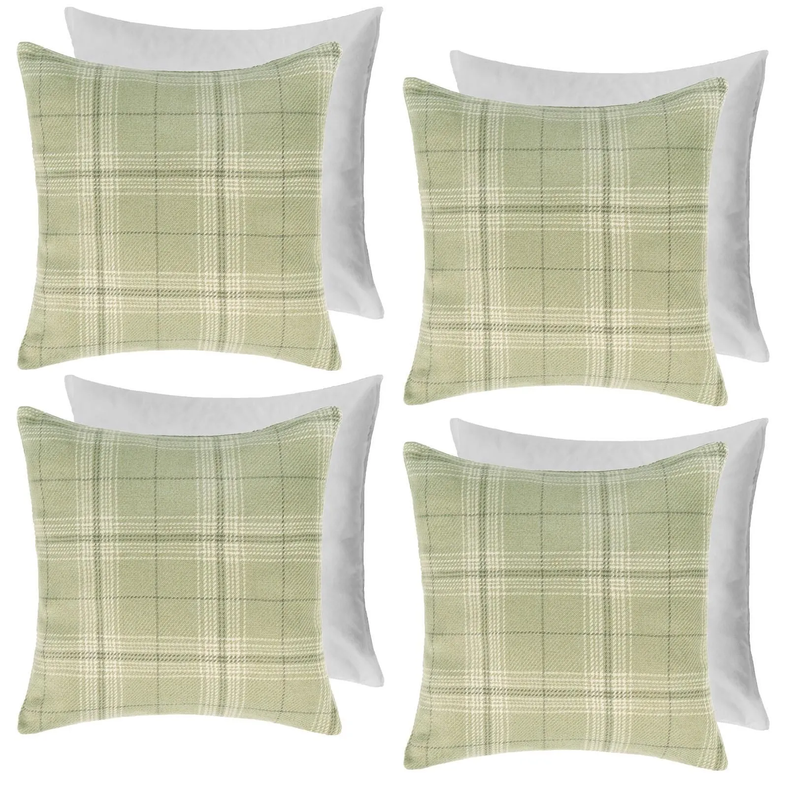 OHS 4 Pack Woven Check Filled Cushions Printed Soft in Light Green