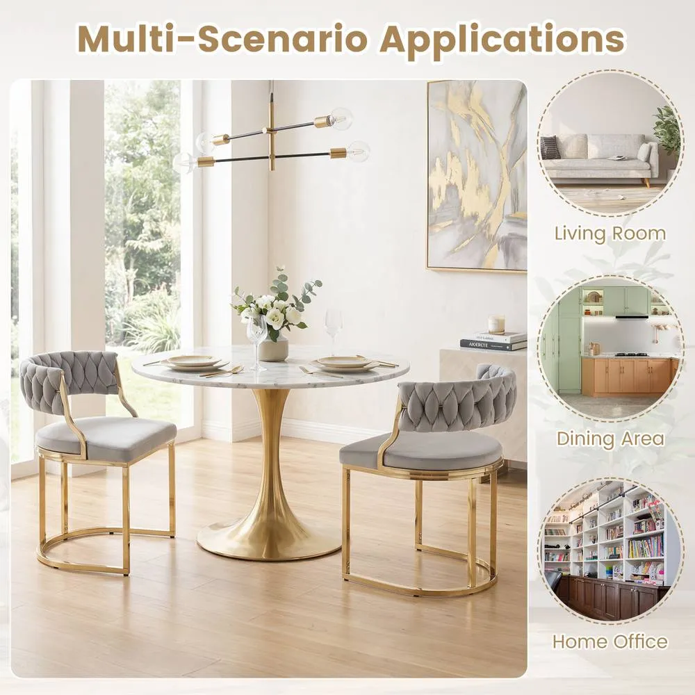 Costway 2PCS Velvet Dining Chairs Modern Woven Upholstered Accent Chairs in Grey 5
