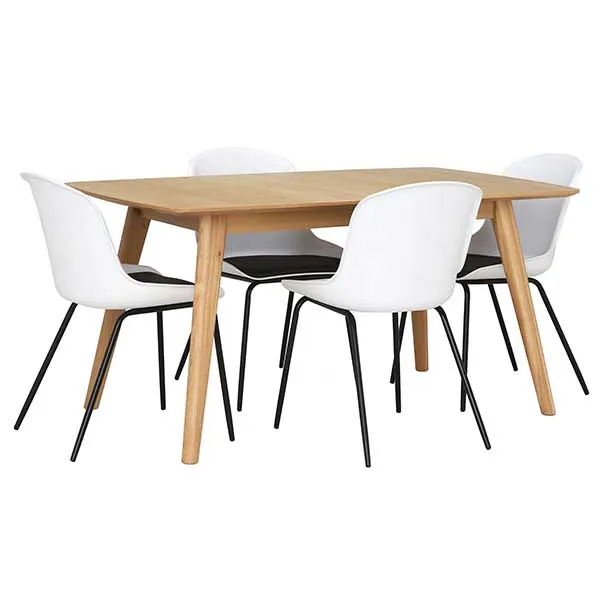 Lund Extending Dining Table and 4 White Leon Chairs