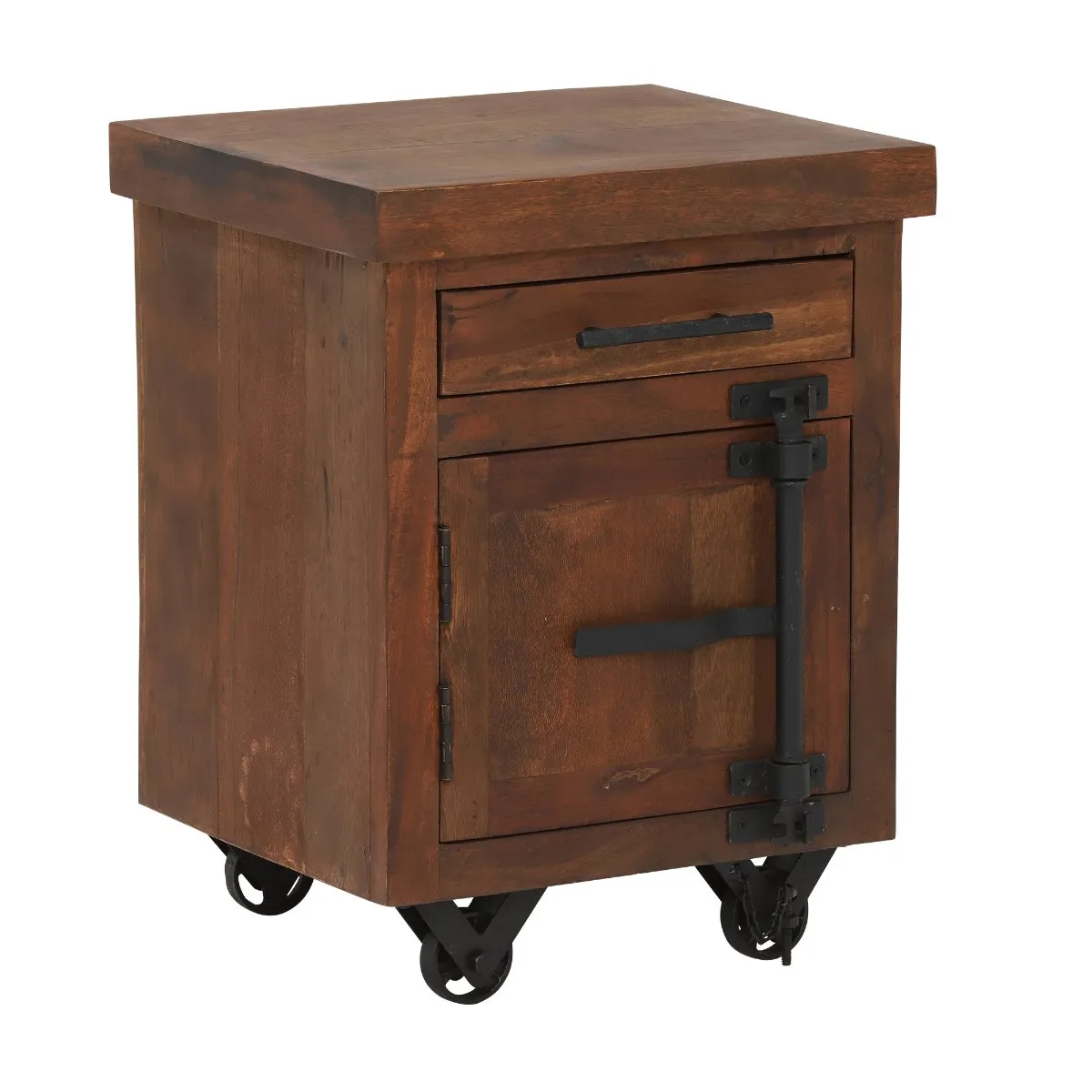 Little Tree Furniture Hyatt Reclaimed Wood Side Table on Wheels, Dark Finish