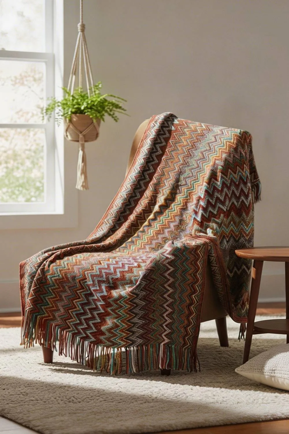 Living and Home Bohemian Sofa Throw Blanket with Tassels in Red