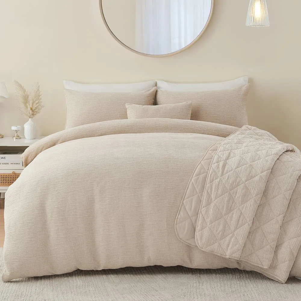 Portfolio Home Bergen Textured Quilted Throwover Throw Over Bed Blanket 200 x 230cm in Natural