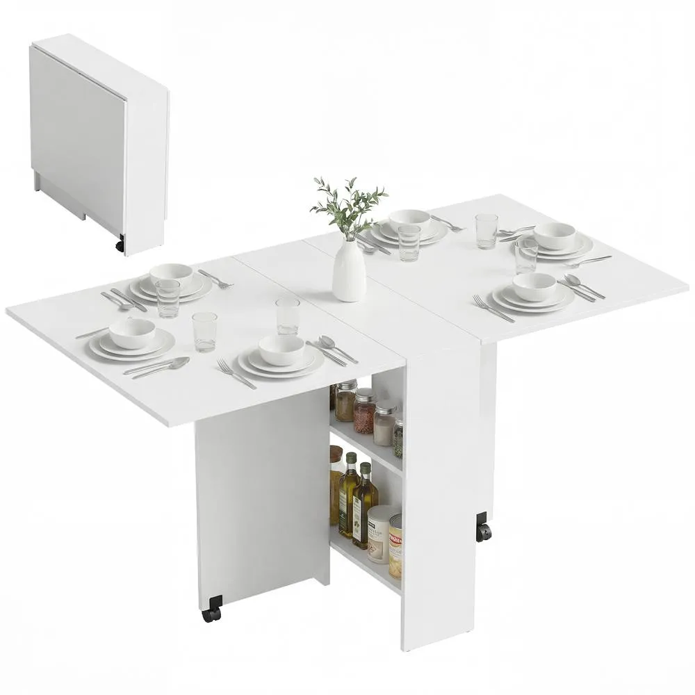 HOMCOM 80-140 cm Folding Dining Table for 4-6 Drop Leaf Table White