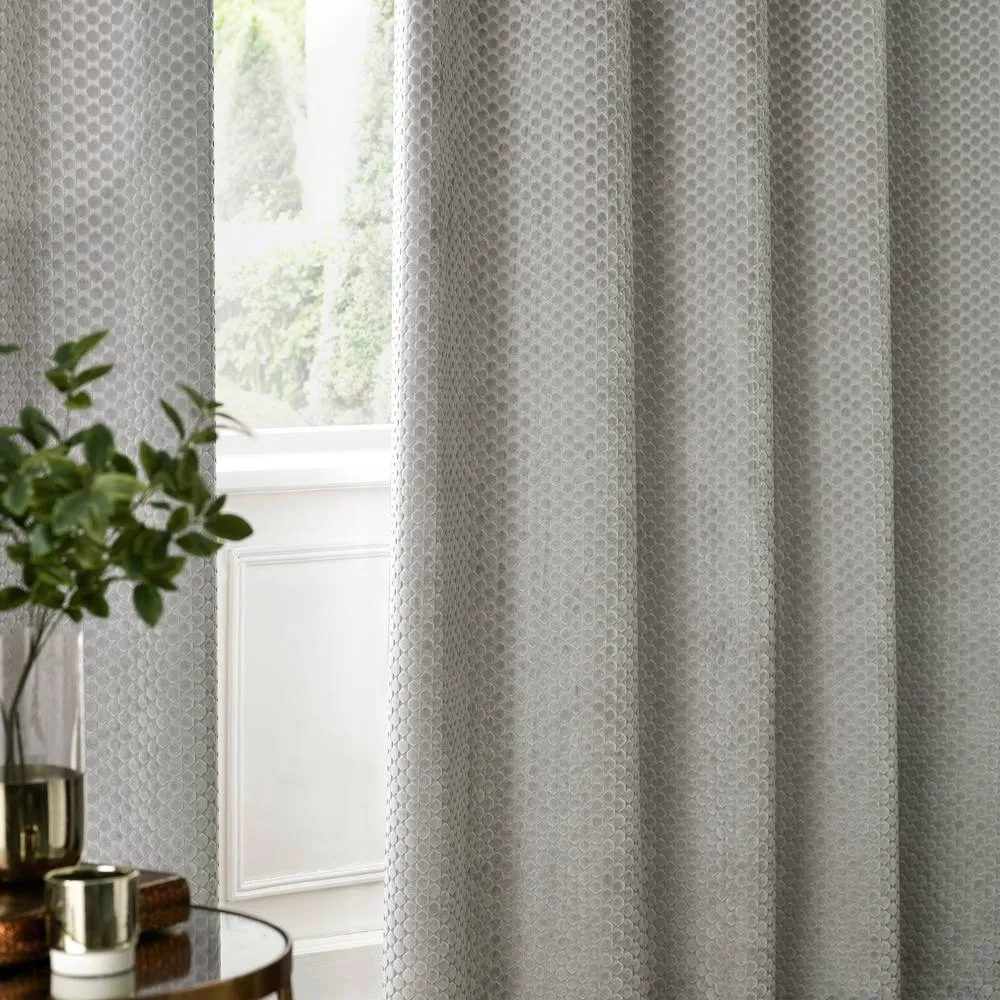 Paoletti Neptune Fully Lined Velvet Eyelet Curtain Pair in Silver 5