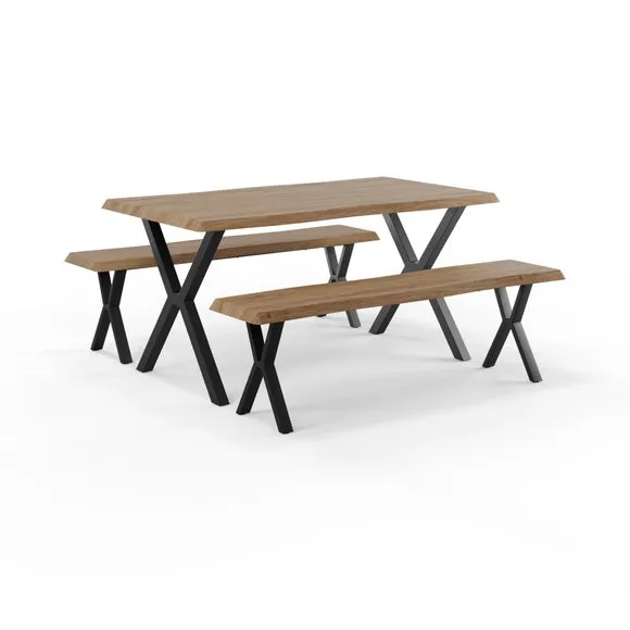 Ezra II 6 Seater Rectangular Dining Table with 2 Benches 5