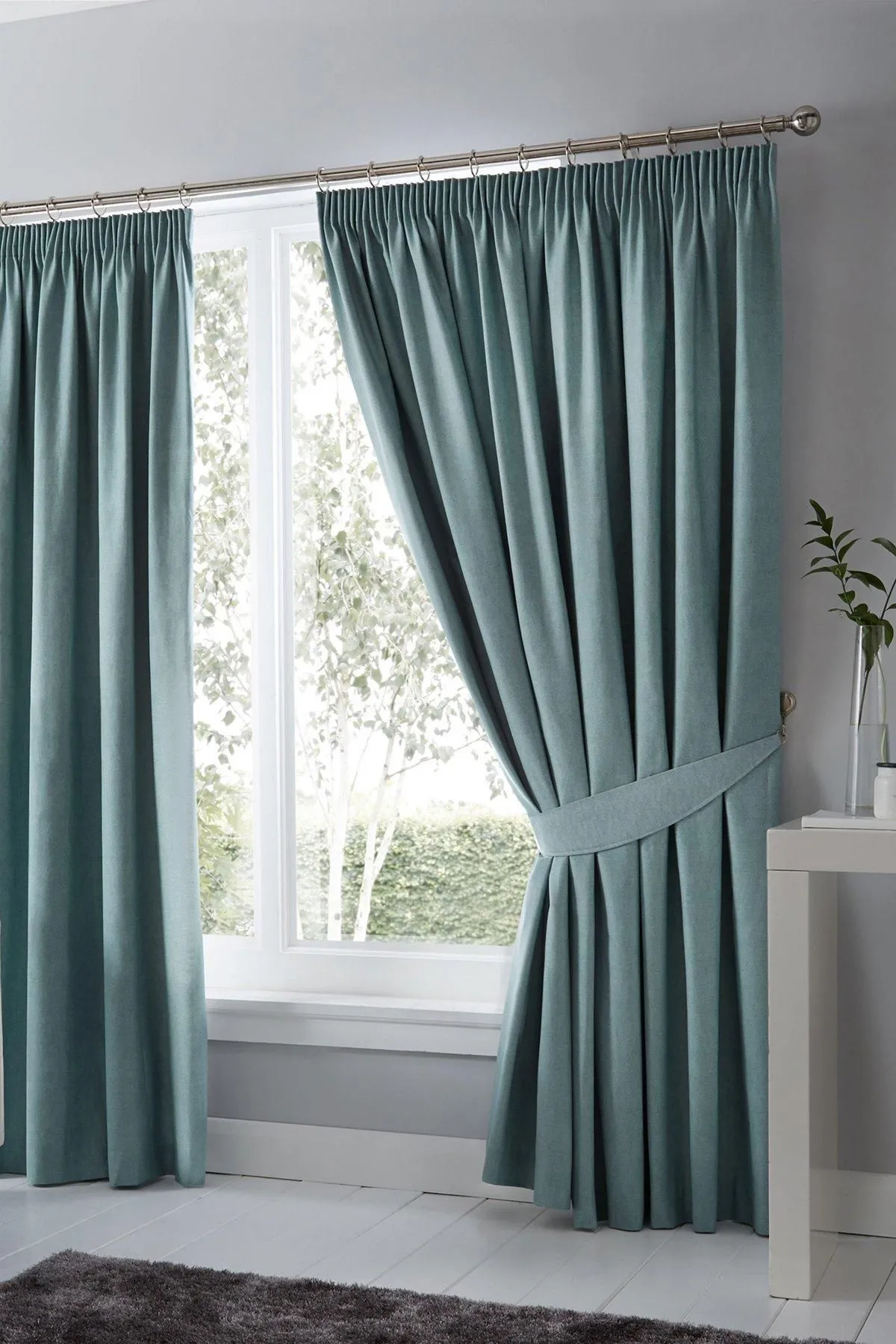 Fusion 'Dijon' Thermal & Blackout Fully Lined Pencil Pleat Curtains in Duck Egg Blue 1