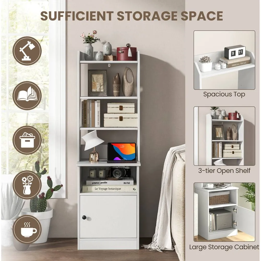 Costway 6-Tier Nightstand Bedside Tables Tall Night Stands w/5 Open Shelf in White 5