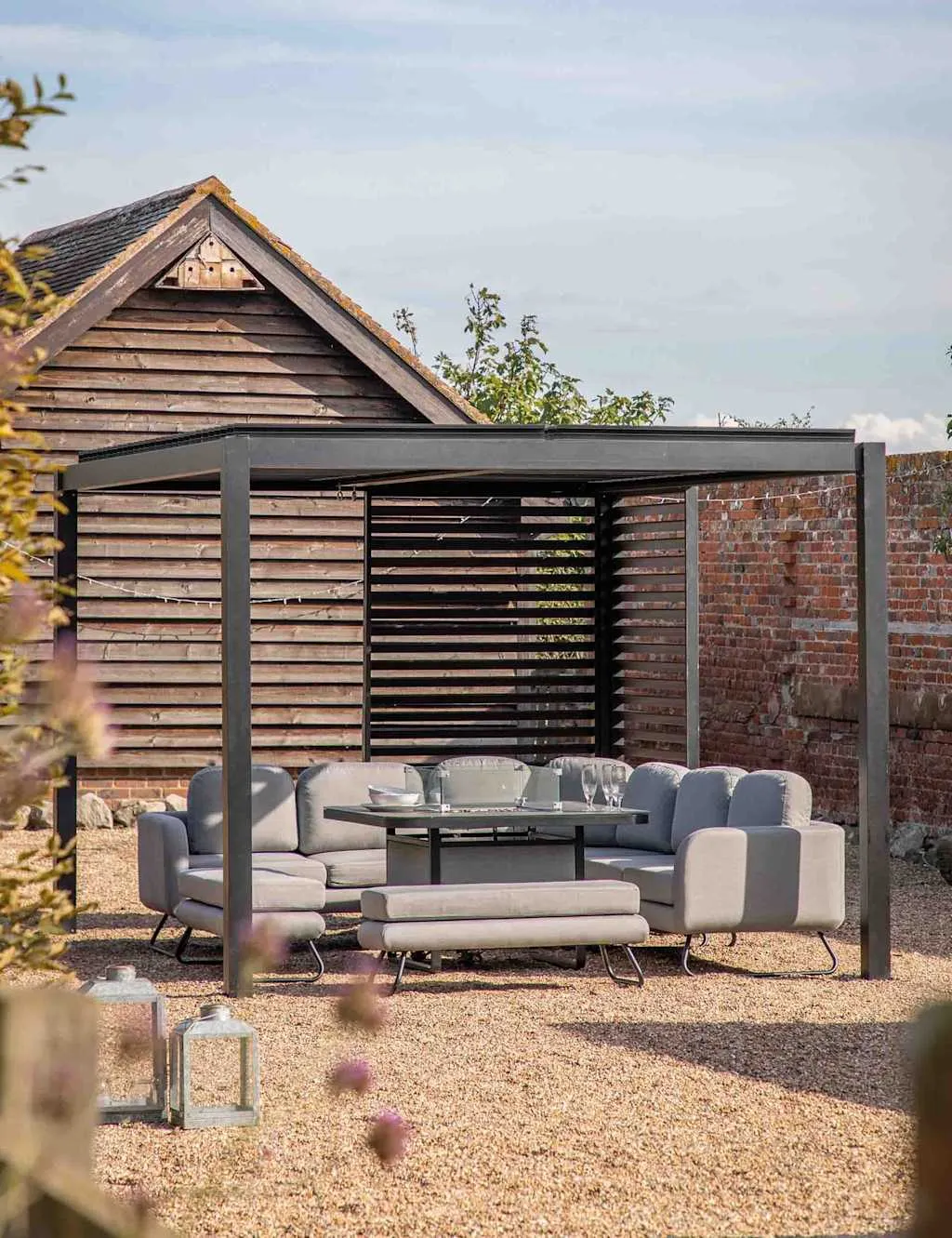 Gallery Direct Messina Slatted Metal Rectangular Pergola Black