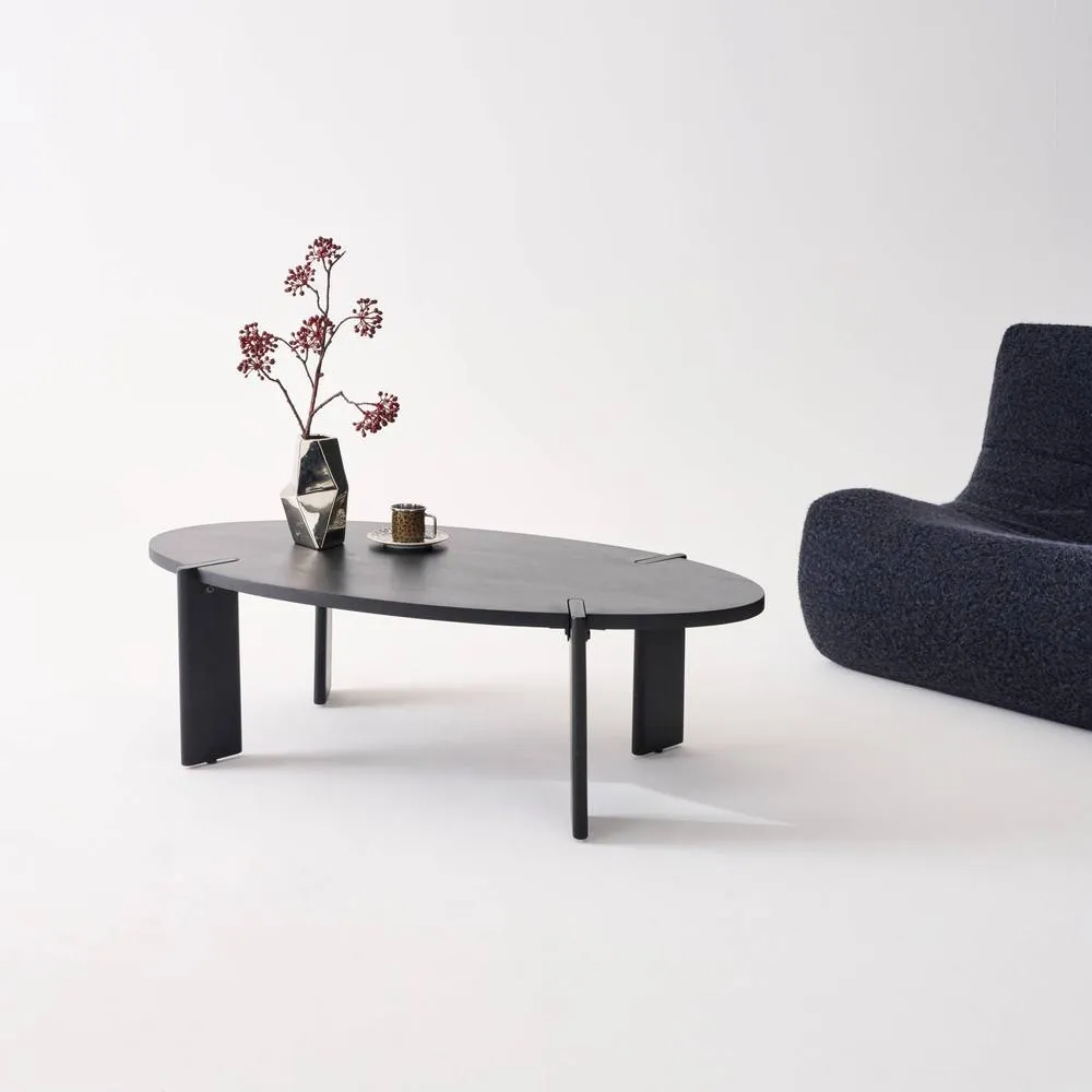 sweeek Solid mango wood oval coffee table in Black 4