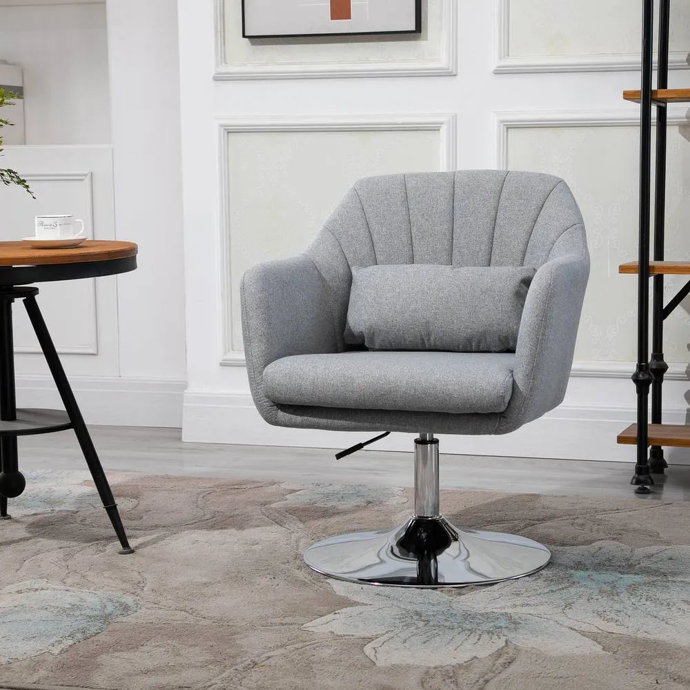 HOMCOM Retro Linen Swivel Tub Chair Steel Frame Cushion Seat Light Grey 2