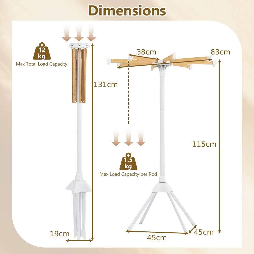 Costway 8 Arm Bamboo Folding Clothes Drying Rack White & Bamboo Color 5
