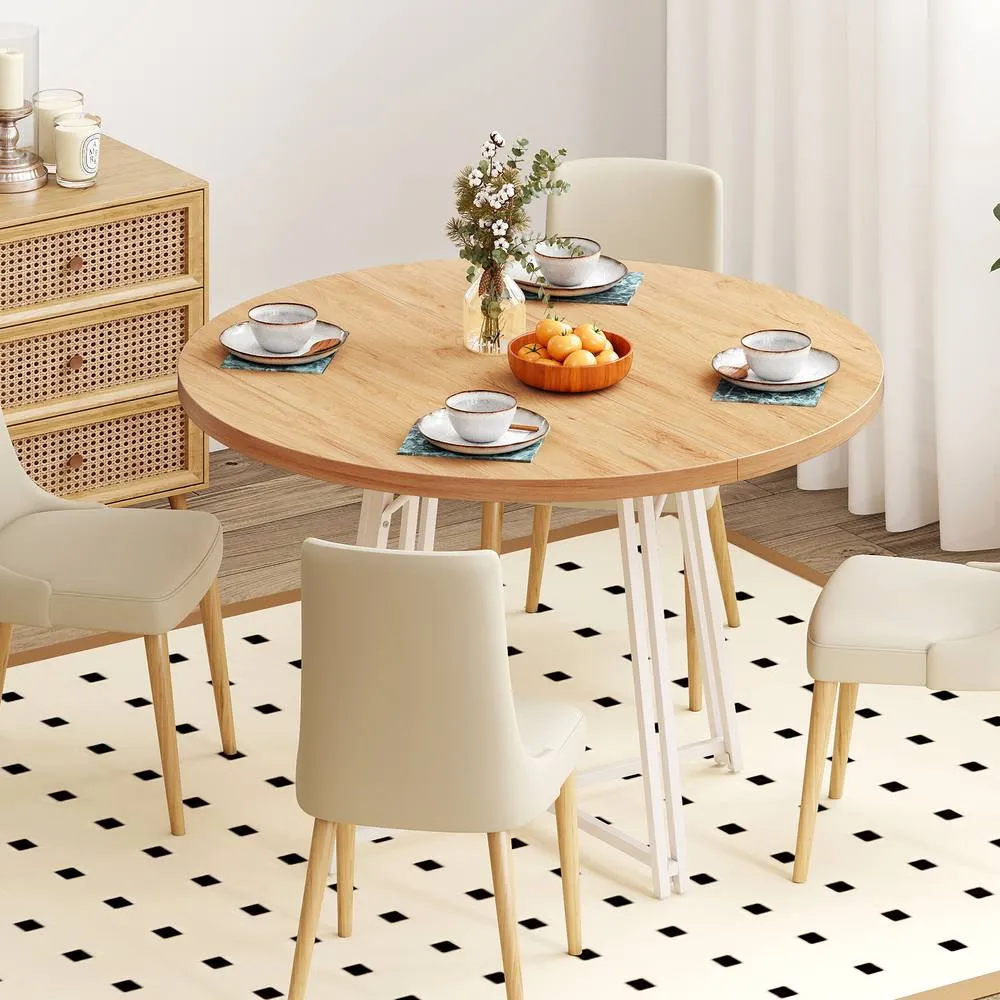 Costway 118CM Dining Table Round Kitchen Table Modern Diner Table in Natural 6