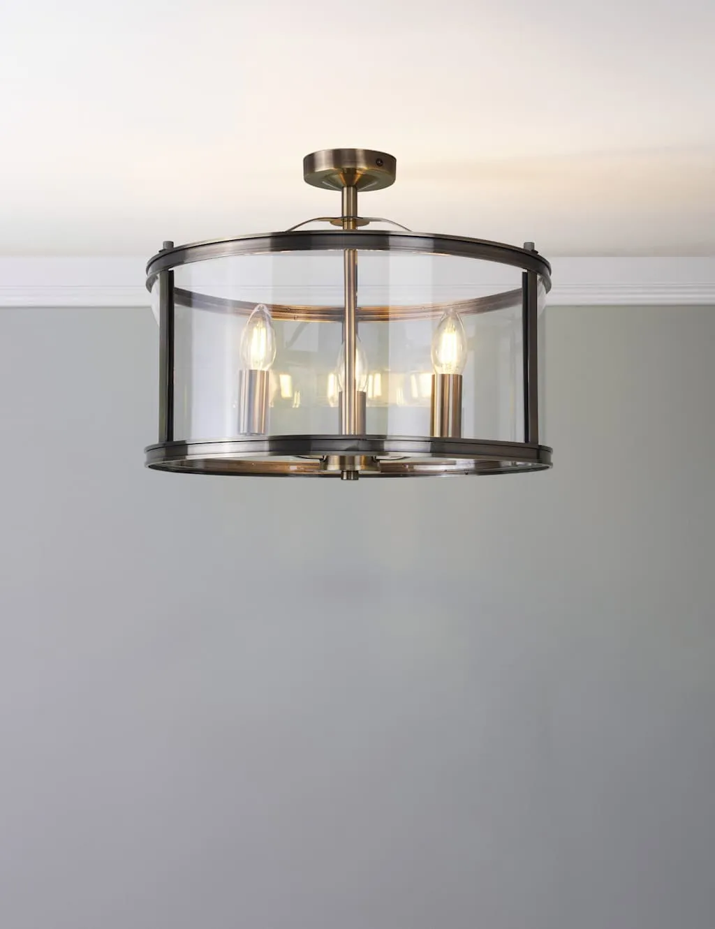 Laura Ashley Harrington 3 Light Semi Flush Ceiling Light Antique Brass