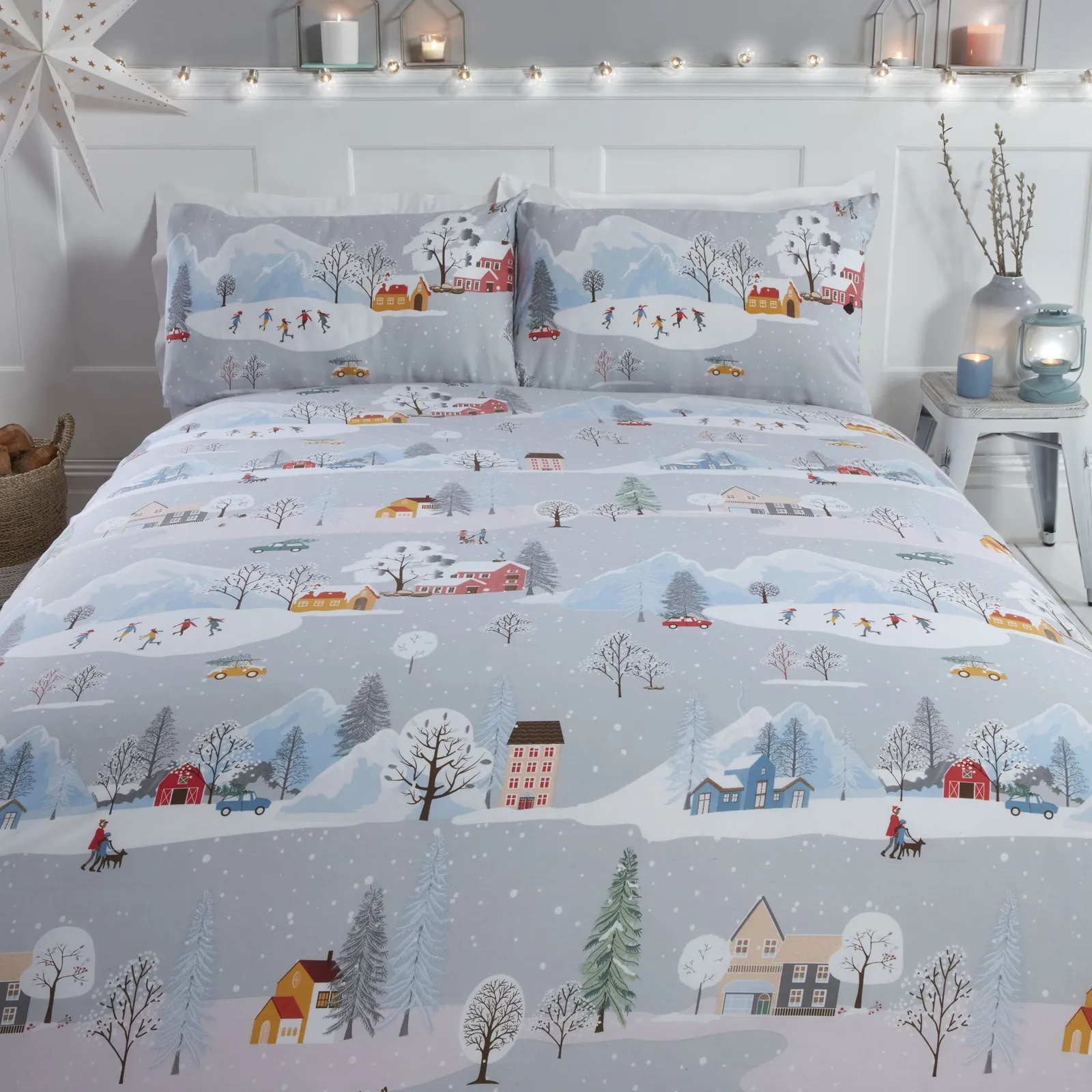 Rapport Home Winter Town Polycotton Duvet Cover Set With Pillowcase in Silver