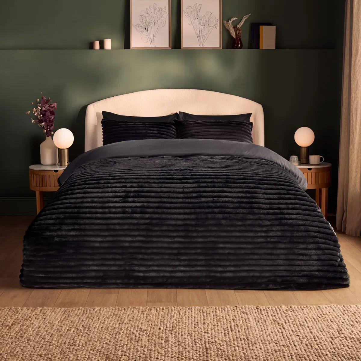 Silentnight Ribbed Faux Fur Duvet Cover Set - Berry - Single