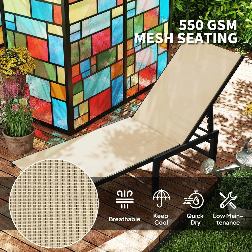 OUTSUNNY Sun Lounger, 5-Level Reclining Sunbed, Khaki 6