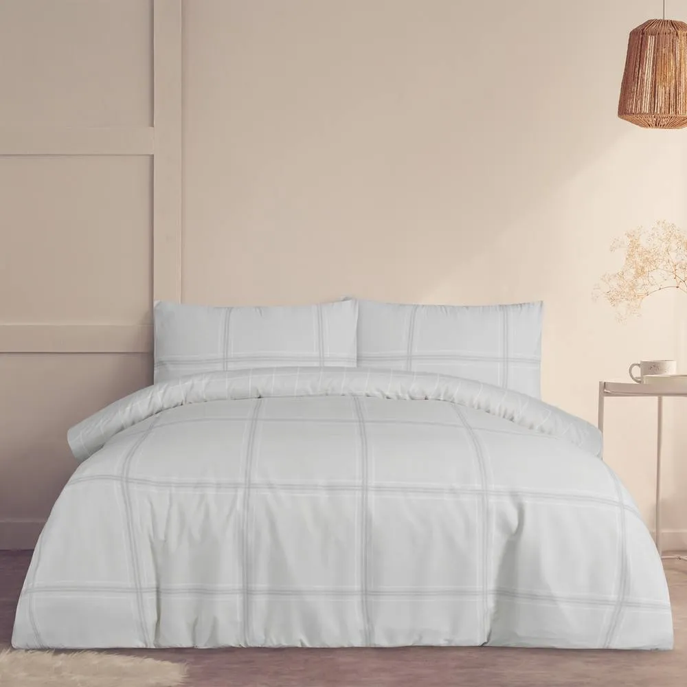 Smart Living Printed Reversible Linear Check Duvet Cover With Pillowcases in Natural