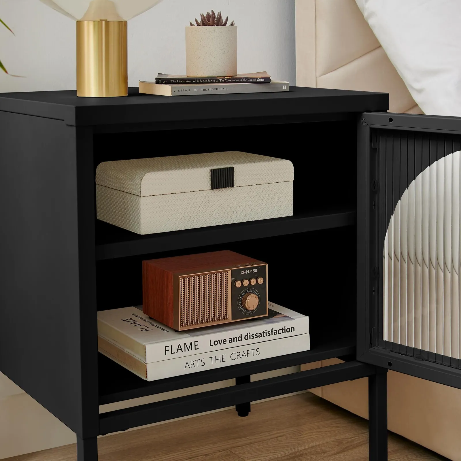 FurnitureboxUK Urbi Metal Bedside Cabinet With Shelf in Black 4