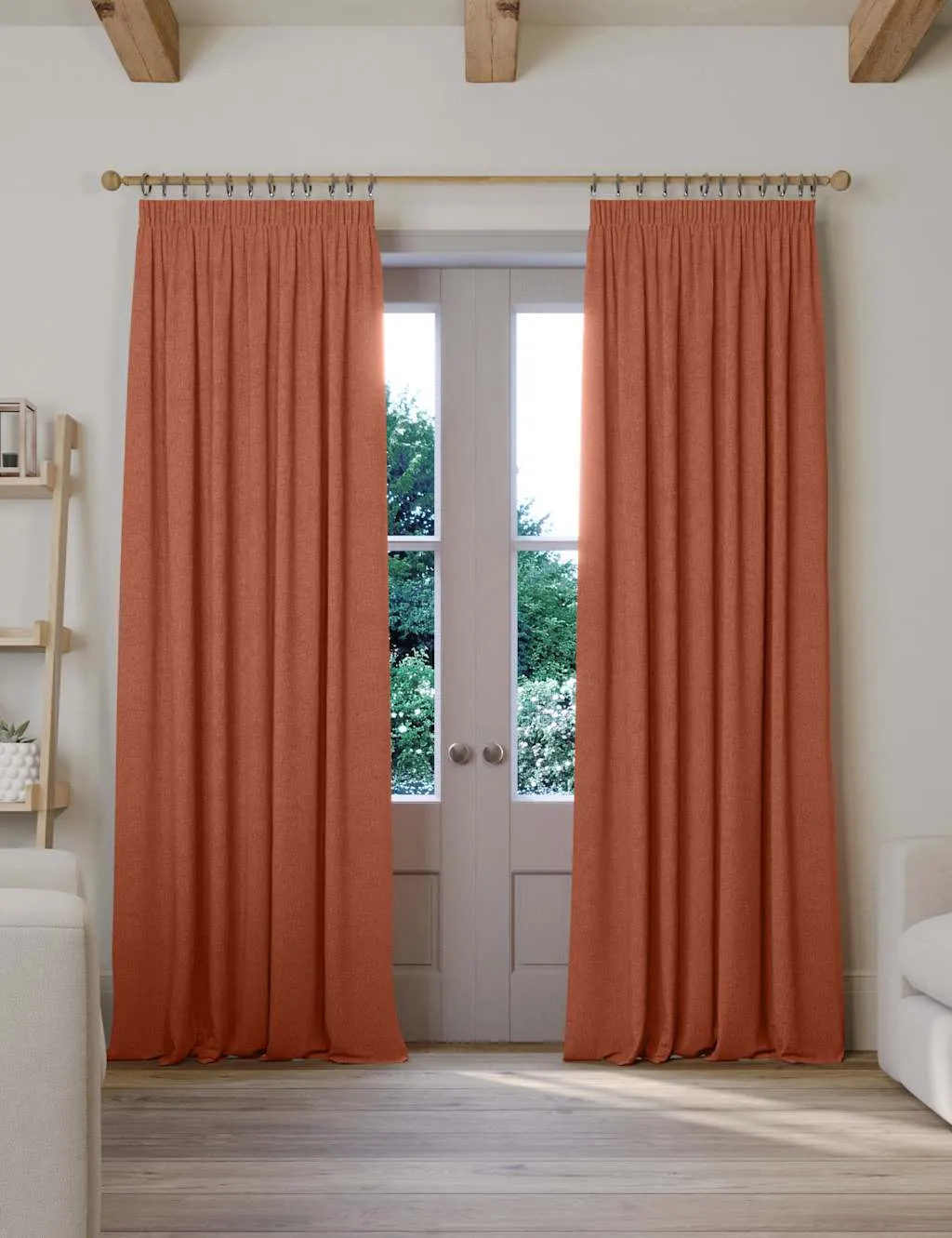 M&S Brushed Pencil Pleat Blackout Thermal Curtains Terracotta