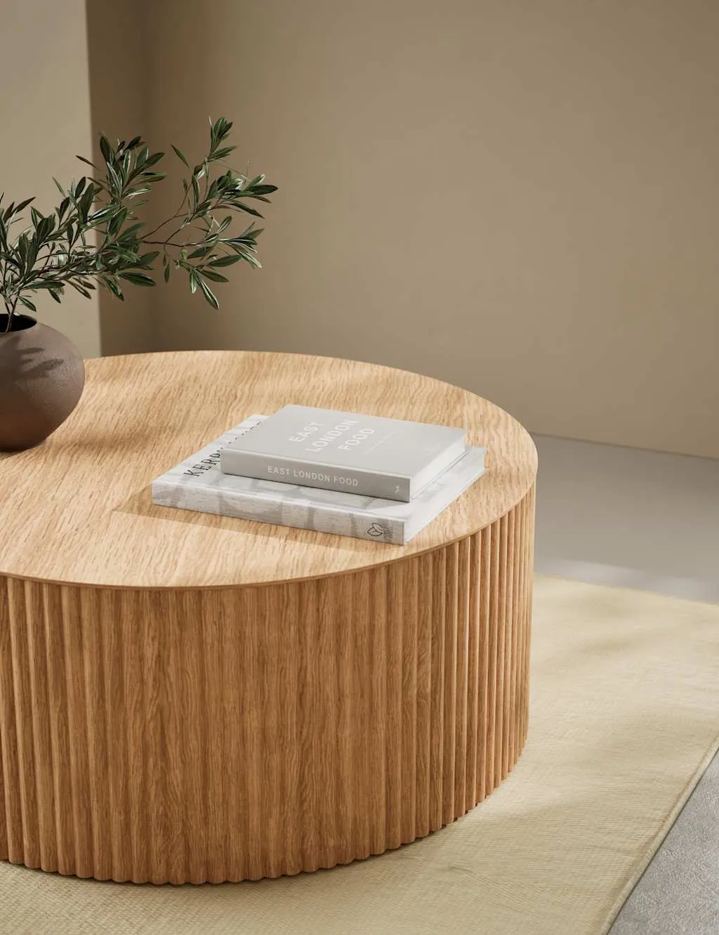 Gallery Direct Fluted Wood Round Coffee Table Natural