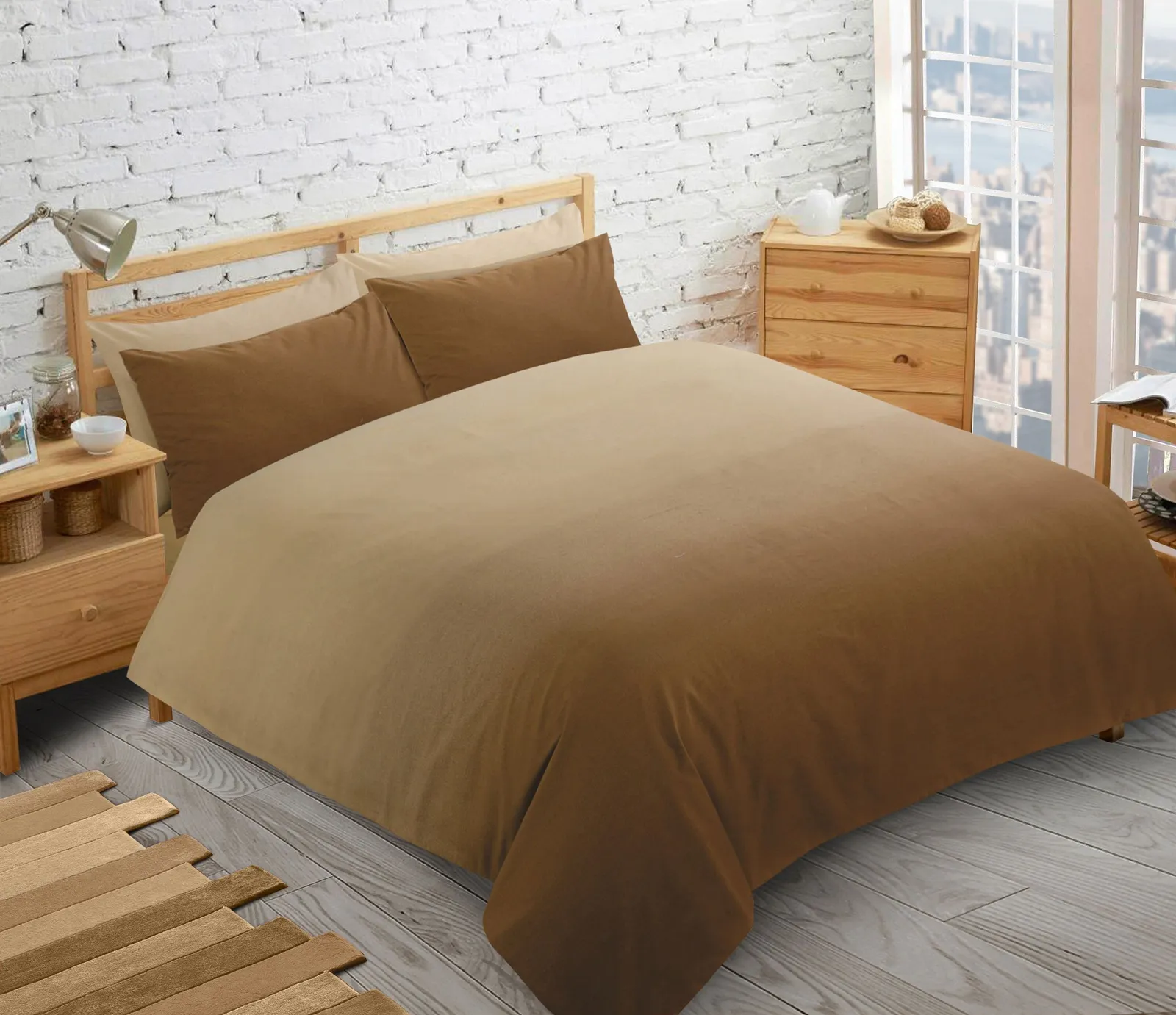 Velosso Elevations Duvet Cover & Pillowcase Set - Printed Cotton Rich in Beige