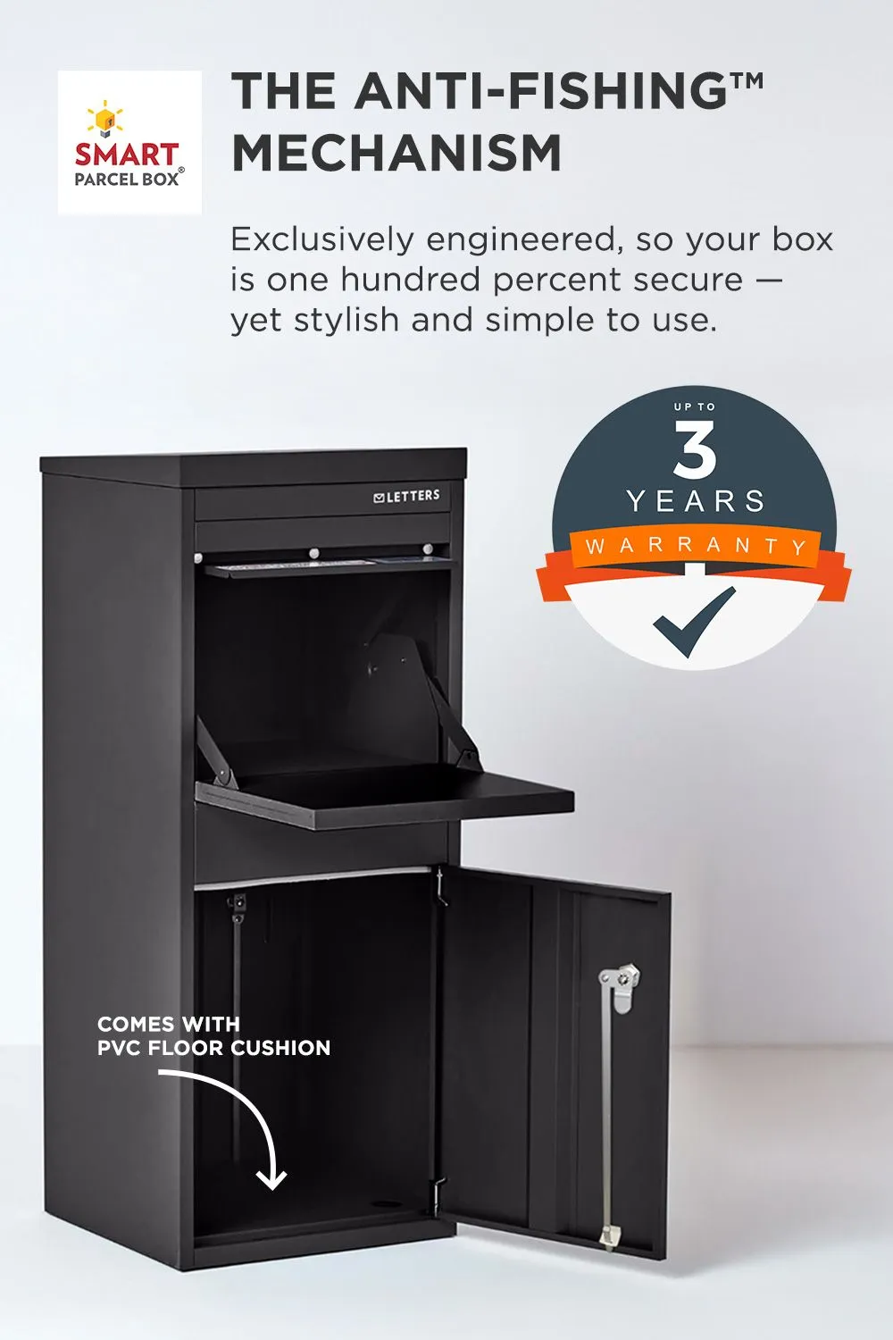 Homescapes Smart Parcel Box® Large Front Access Secure Delivery Box in Black 3