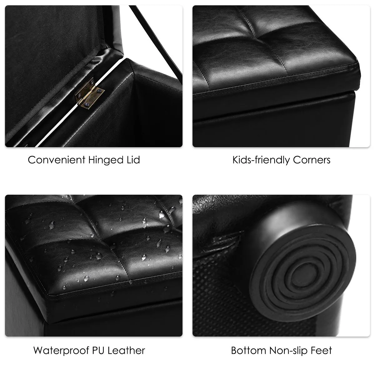 Costway Faux Leather Storage Ottoman Cube Pouffe Storage Toy Box Padded Foot Stool in Black 3
