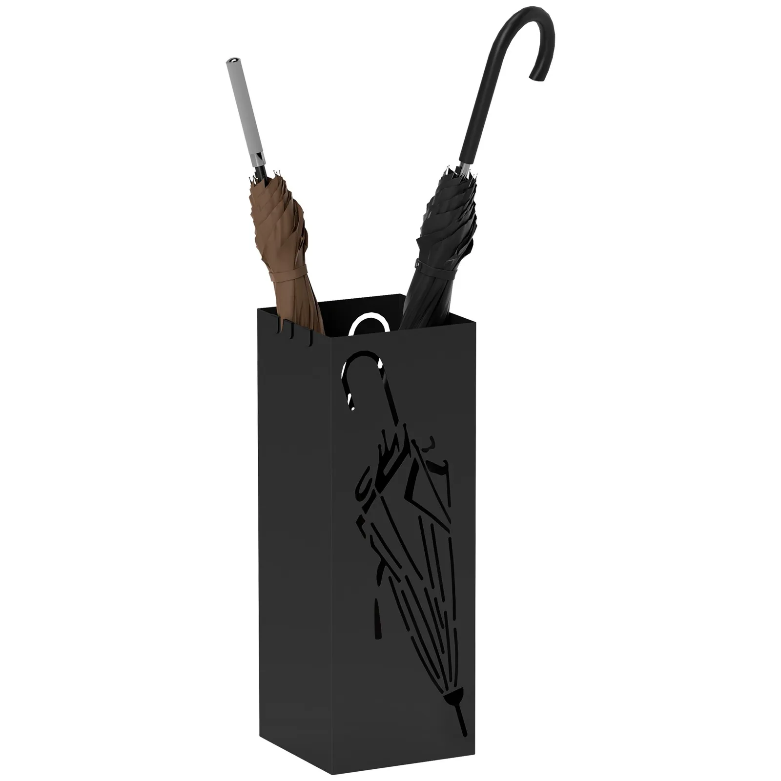 HOMCOM Square Umbrella Holder with Hooks & Water Tray for Entryway Black 2