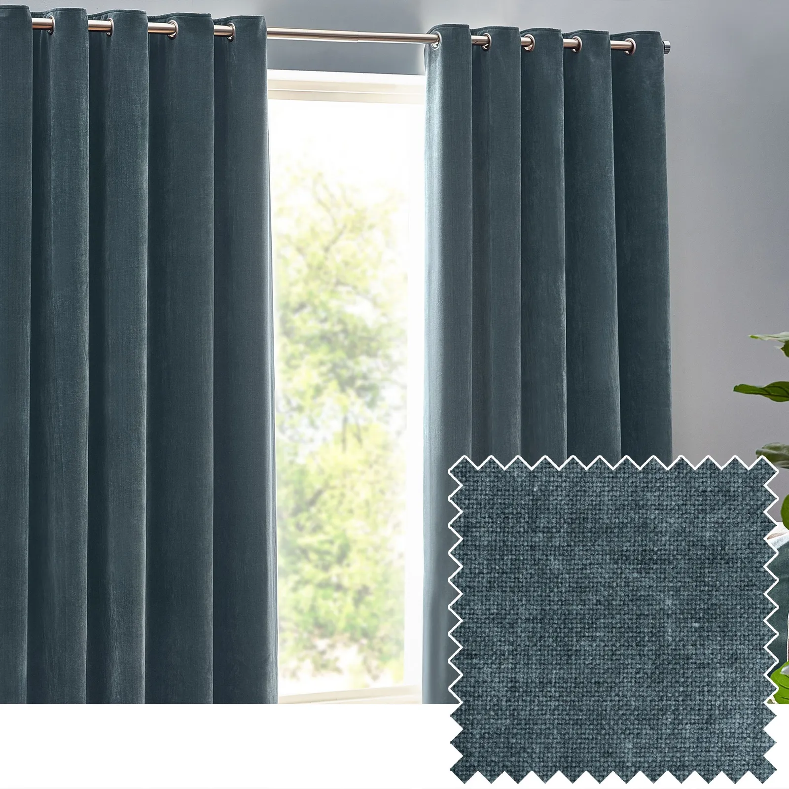 Yard Heavy Chenille Velvet Room Darkening Eyelet Curtain Pair in Dark Blue 1
