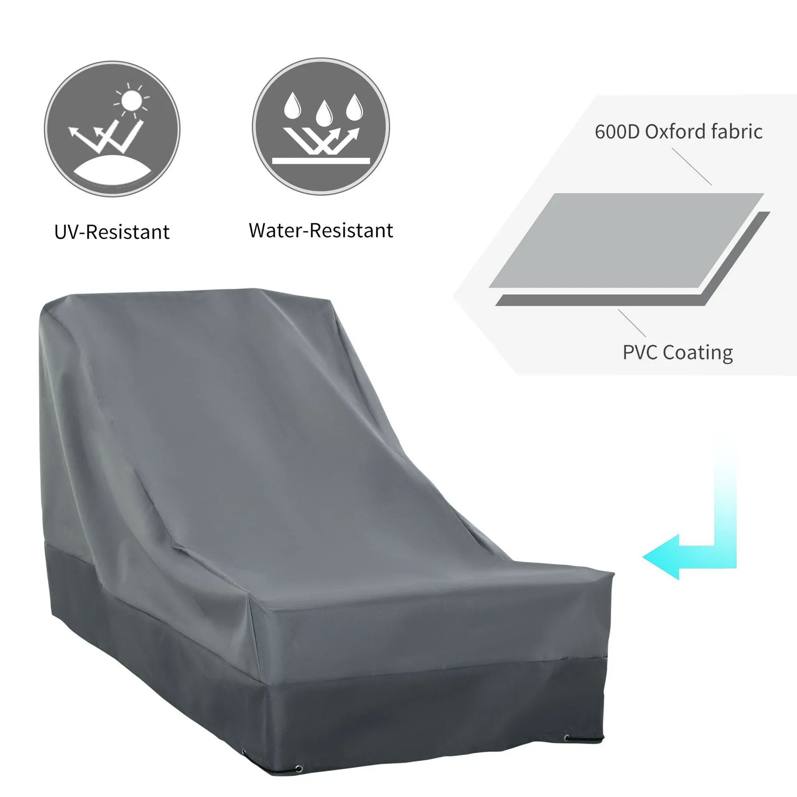 OUTSUNNY 200x86x82cm Patio Furniture Cover Chairs Water Resistant Protection in Grey 4