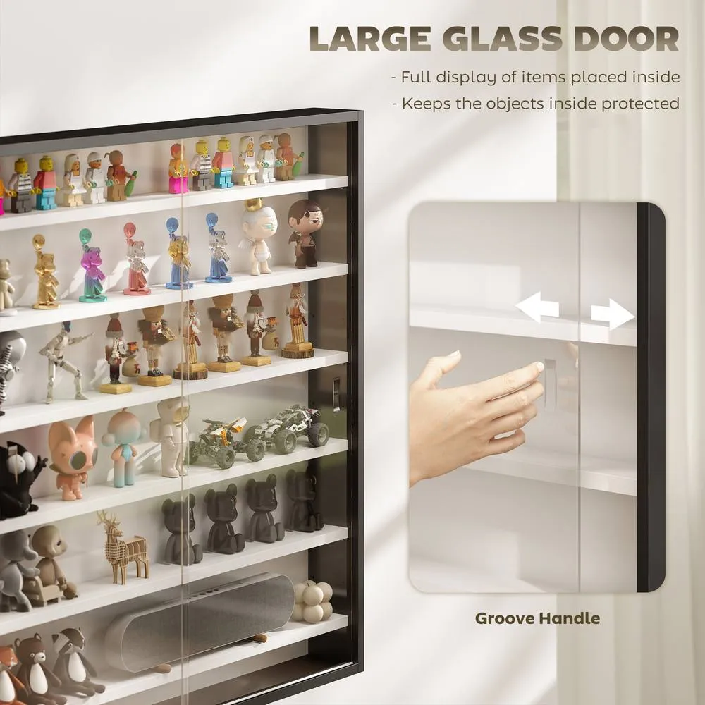 HOMCOM 7-Tier Wall Display Cabinet w/ Adjustable Shelves Glass Doors 6
