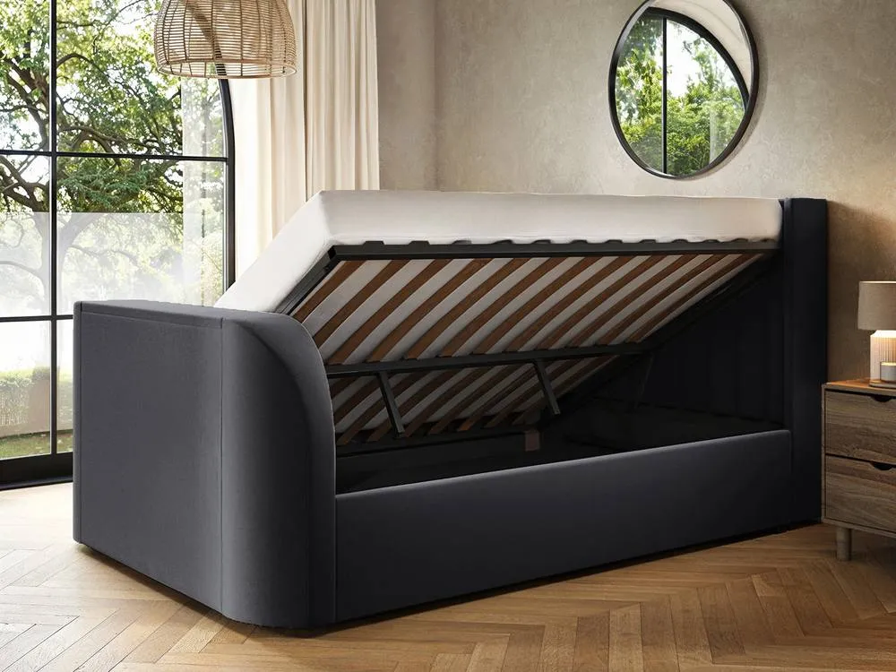 Flair Fallon TV Side Lift Ottoman Bed Charcoal Velvet in Grey 4