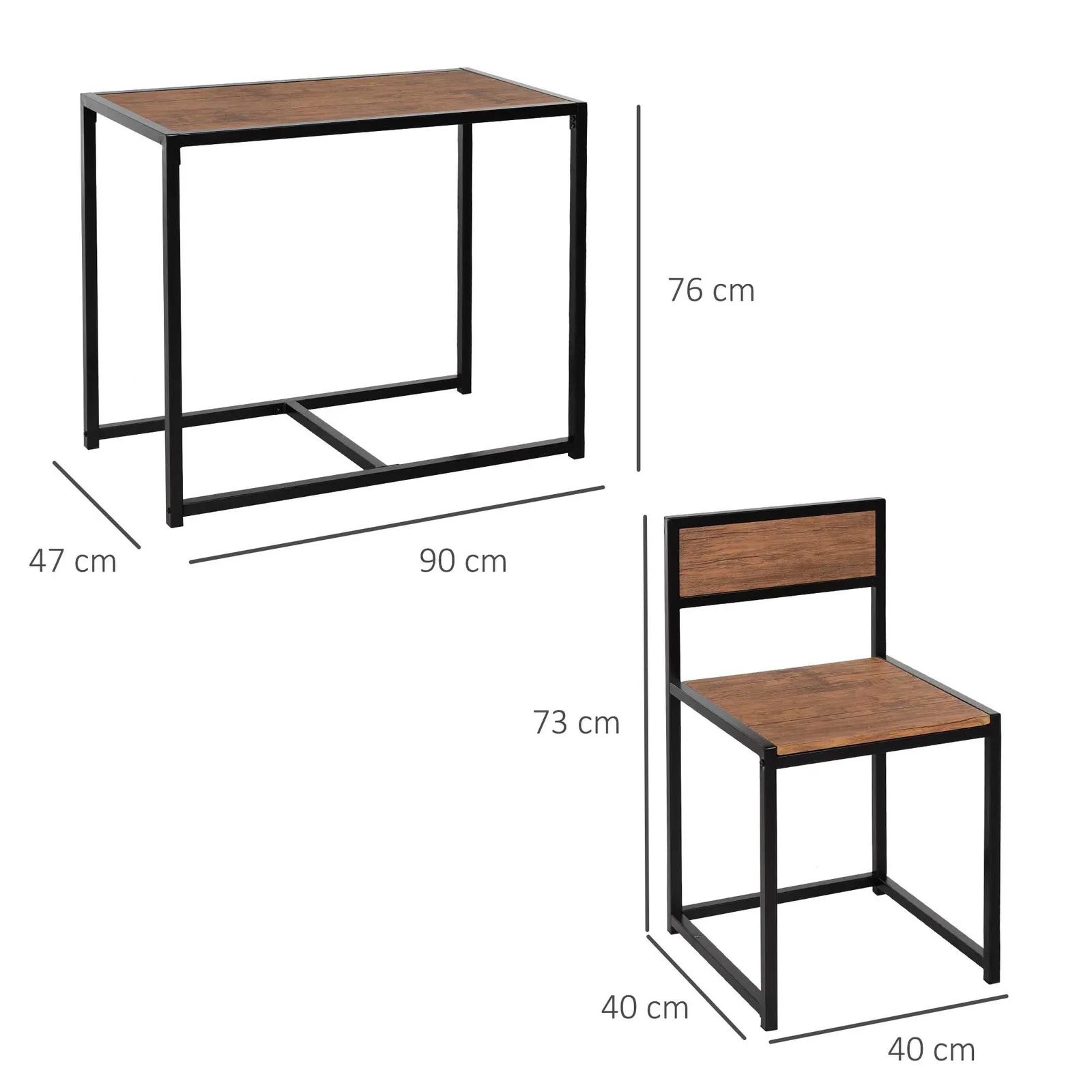 HOMCOM 3 Piece Dining Table Set with Metal Frame in Brown 3