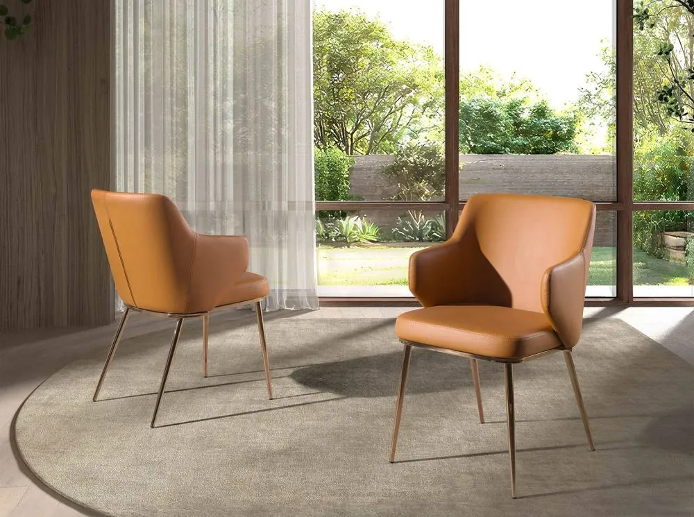 Angel Cerda Brown Leatherette Dining Chair with Armrests 3
