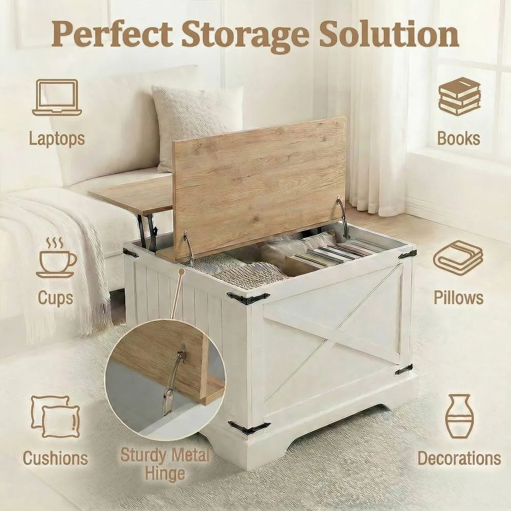 Costway Lift Top Coffee Table 80CM Center Table w/ Hidden Storage Compartment 6