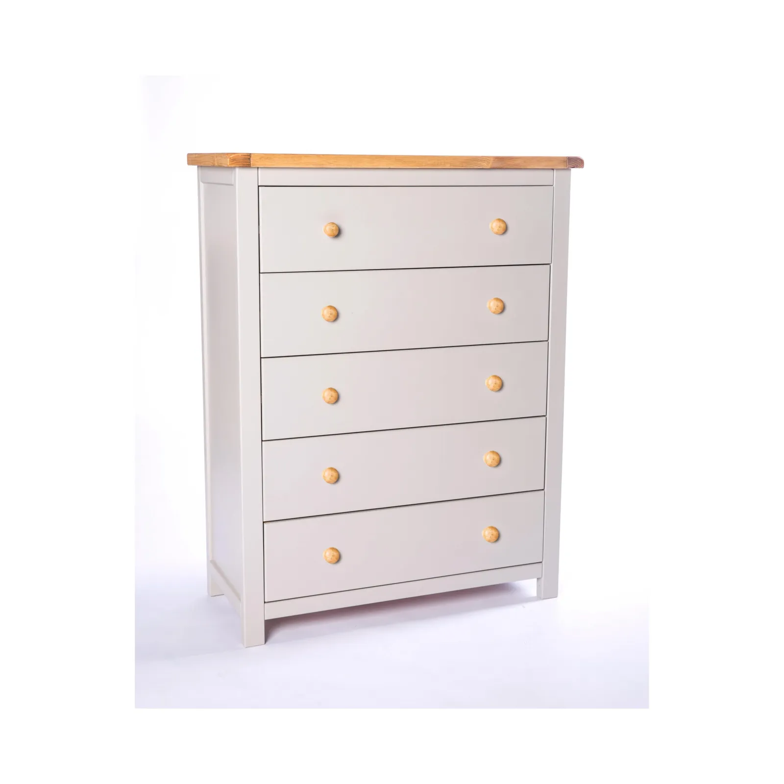 Cabinet Bits Argenta 5 Drawer Chest of Drawers Wood Knob in Light Grey 2