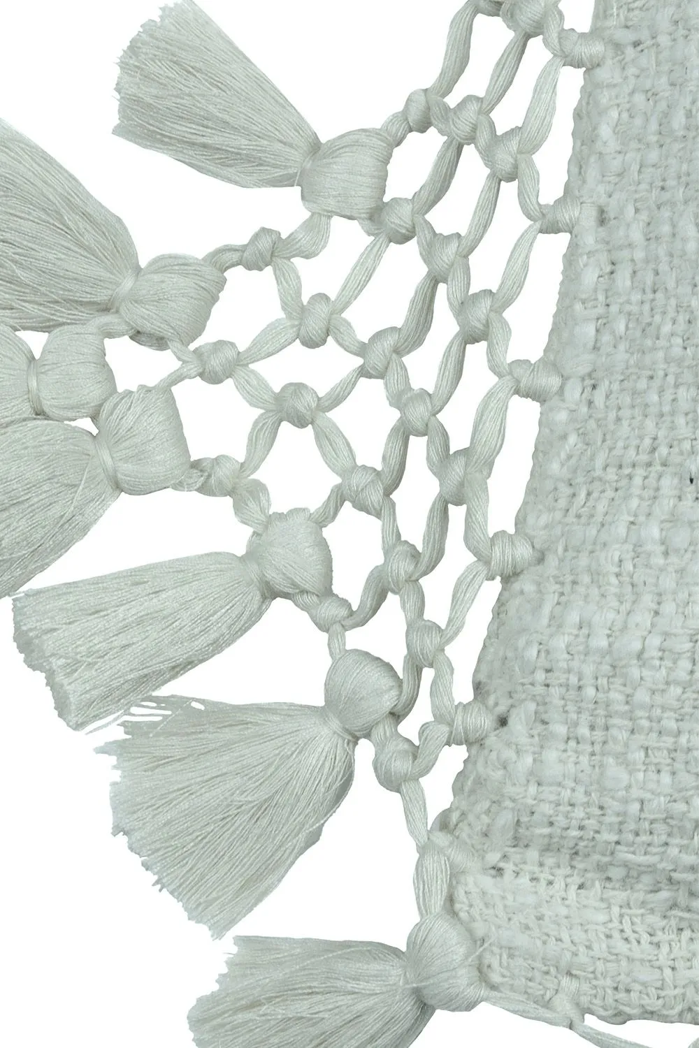 Yard Anko Slub Cotton Macrame Tassel Trimmed Cushion in Light Green 3
