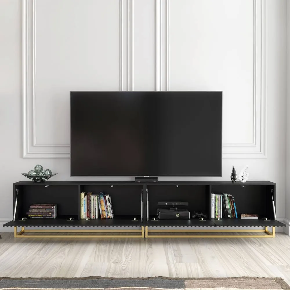 Creative Furniture Ripple Duo TV Unit 200cm - Modern Fluted Design with Push to Open Doors in Black 2