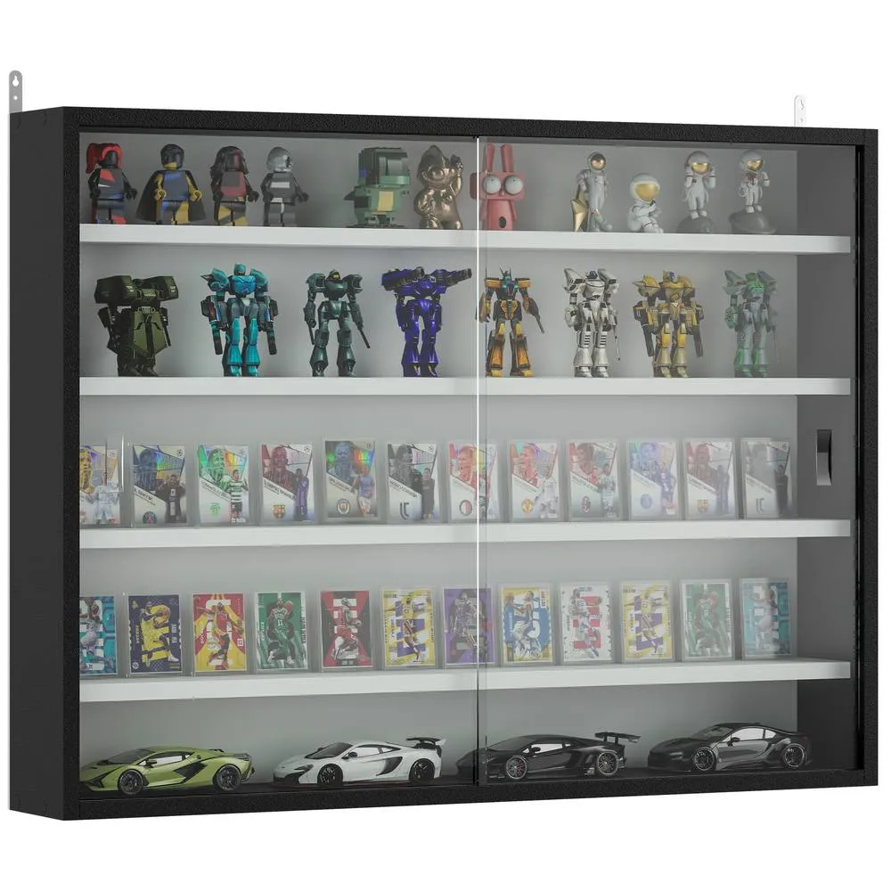 HOMCOM 5-Tier Wall Display Shelf Cabinet with Glass Doors, Black & White 2