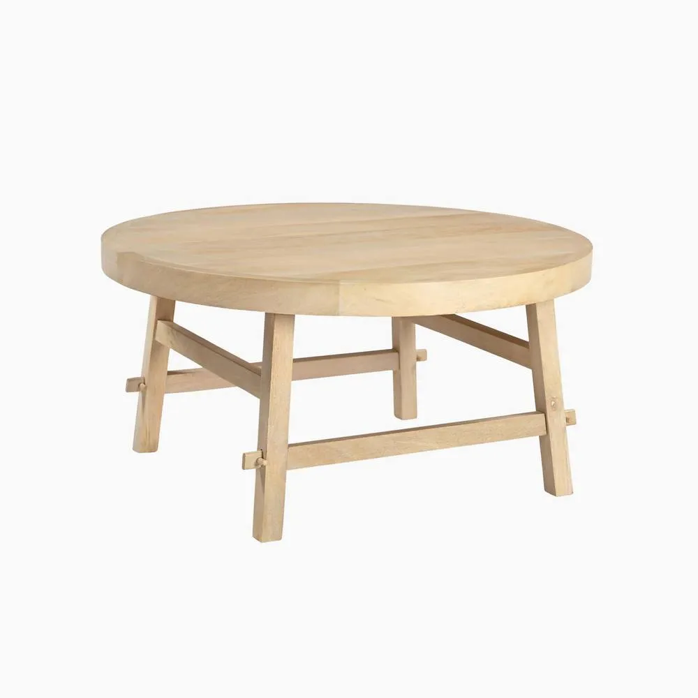 FurnitureboxUK Rockies Round White Oak Wood Coffee Table in Light Brown 3