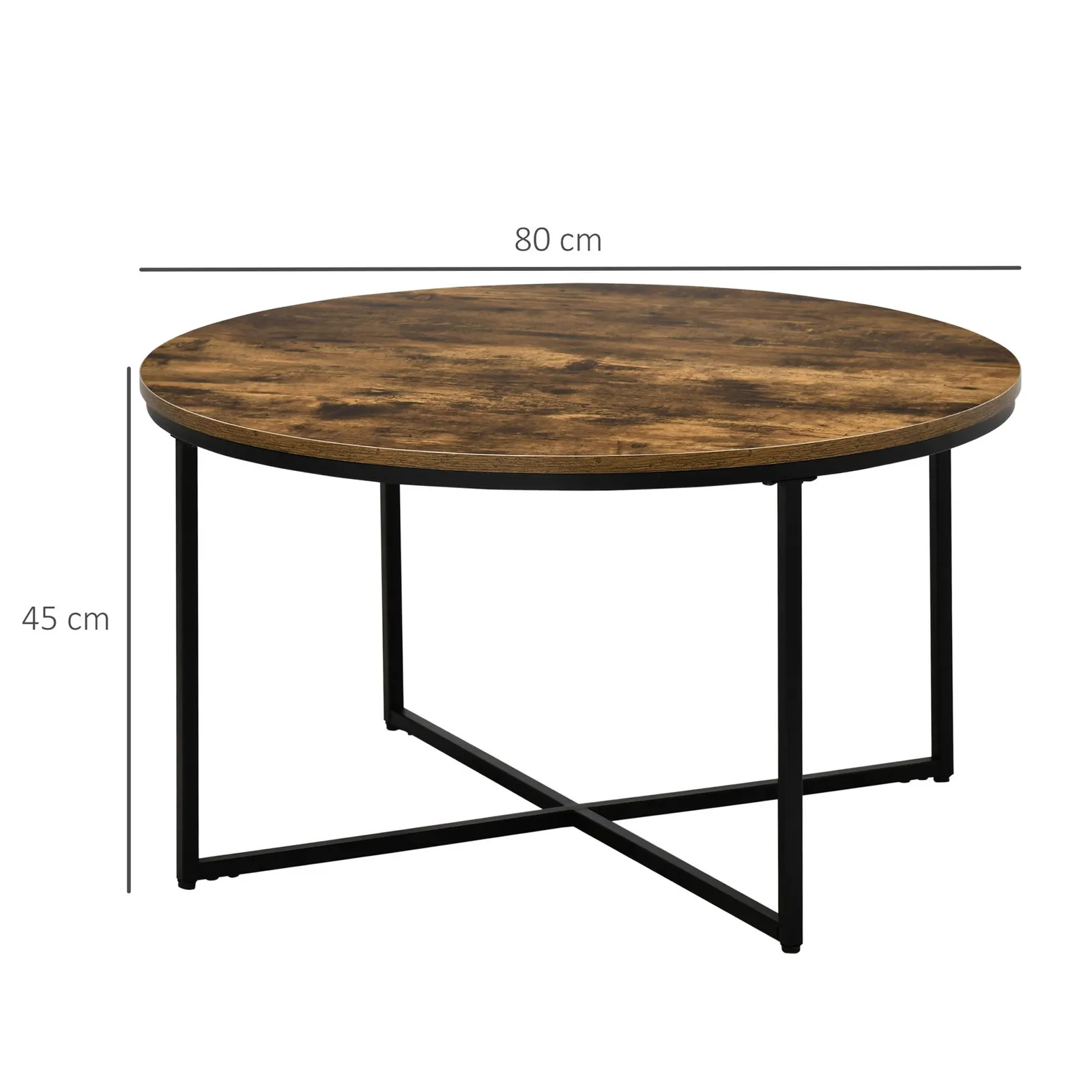 HOMCOM Coffee Table Industrial Round Side Table Metal Frame Living Room in Brown 3