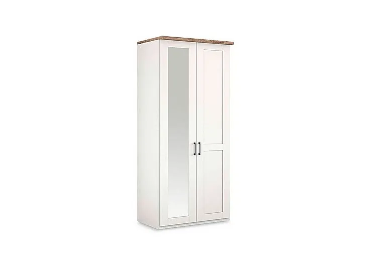 Adeline 2 Door Hinged Wardrobe With Left Hand Mirror - White